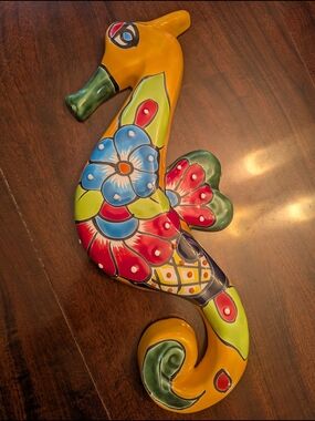 Talavera Seahorse Wall Decor Mexican Pottery Glossy Multicolor Hand Painted